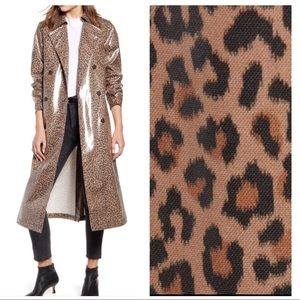SOMETHING NAVY Water Resistant Leopard Trench Rain Coat
